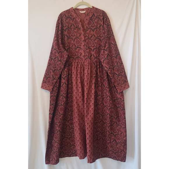 New Marketplace Handiwork Of India Floral Red Black Cotton Dress 3X - Picture 1 of 5